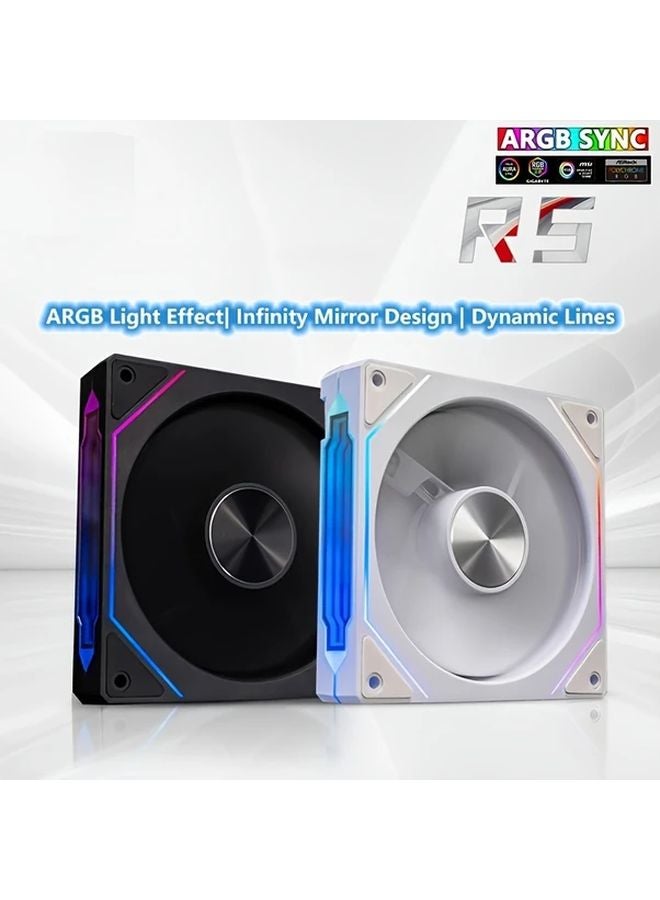OUYUANSU مروحة علبة كمبيوتر مقاس 120 مم RGB، تدفق هواء عالي، هادئة، ARGB متزامن، أمامية، سوداء - Image 4